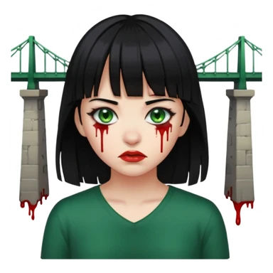 Guria com cabelo preto franjinha sangrando olhos verdes  fundo preto e um piercing bridgepiercing sticker