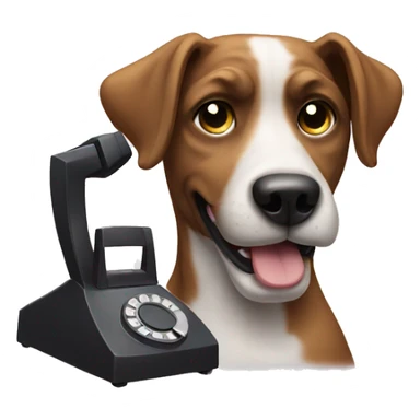 dog with a telephone sticker