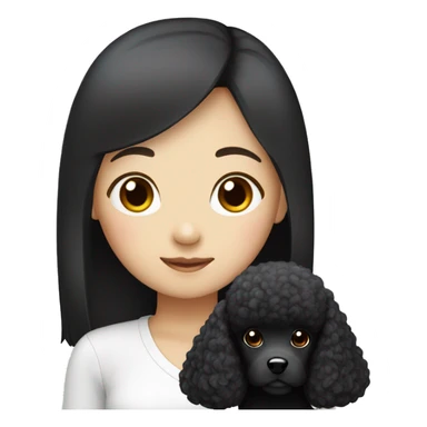 One Korean girl with black long straight hair with one black poodle sticker