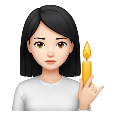 A woman with straight black hair and a white shirt sticker