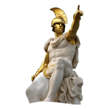 Roman sculpture with golden Trojan helmet pointing its finger to the sky sticker