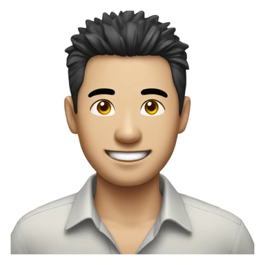 chinese man 40yo with spiky short black hair smile, smart buttoned shirt sticker