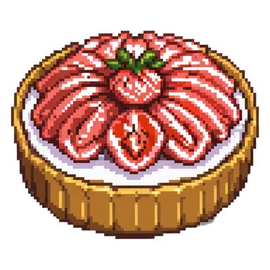 strawberry tart seen from above, pixel art style sticker