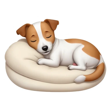 Meme-Worthy Cute Sleeping Jack Russell Terrier Portrait Emoji, Head and body resting peacefully with a contented smile, showcasing a compact, alert yet relaxed form with eyes gently closed in serene slumber, Simplified yet adorably endearing features, highly detailed, glowing with a soft, drowsy canine light, high shine, relaxed and utterly lovable, stylized with an air of playful laziness, soft glowing outline, capturing the essence of a sleeping Jack Russell Terrier that feels destined to become the next viral icon of adorable rest! sticker