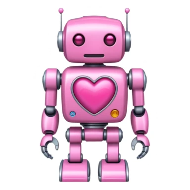 pink robot with pink heart sticker