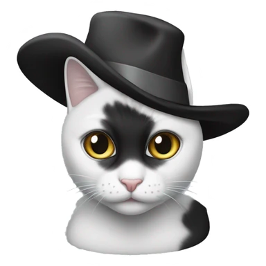 Crear un gato de color blanco y negro y en su cabeza que lleve puesto un sombrero negro de mago de los que hacen magia ￼ sticker