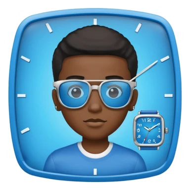 Un garçon noir avec des lunettes de soleil un peu bleu avec un cadran plutôt carré et SANS QU’ON VOIT SES YEUX. Et au dessus de sa tête il y a écrit BOUSs on dois pas voir ses yeux sticker