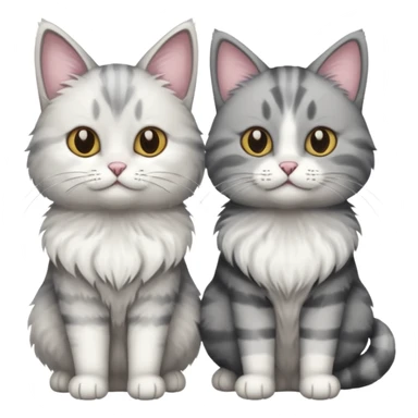 a realistic looking very fluffy grey and white cat sitting next to another cat sticker