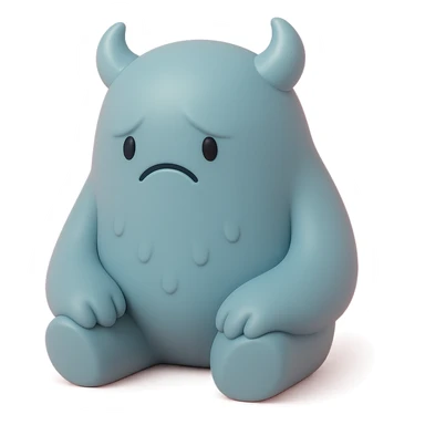 lonely monster, sitting alone with a sad expression, muted blue and grey colors, toy-like vinyl figure style sticker