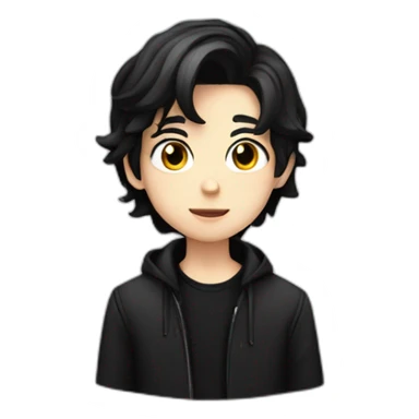 14 year old handsome boy white skin, black medium length hair, wearing black coat on a white shirt sticker