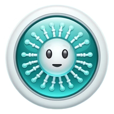 Emoji-style icon showing a virus or germ being scanned by an AI vision frame or camera lens, representing image-based disease detection. Clean, modern, rounded emoji design, clear at small sizes, teal and white accents, no text, transparent background. sticker