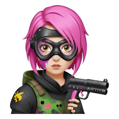 paintball player face girl pink hair sticker