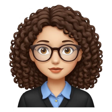 A girl has fair skin curly to wavy dark brown hair, has glasses and almond brown eyes sticker
