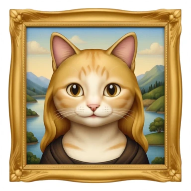 gold frame, painting, Mona Lisa, with cat sticker