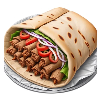 Doner Kebab Cinematic Realistic Doner Kebab Dish Emoji, depicted as iconic, spiced meat wrapped in foil and paper, rendered with lifelike textures and dynamic, appetizing lighting. sticker