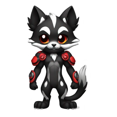 Anthro-Edgy-Cool-Dark-Black-White-Red-Contrast-Colors-Fantasy-Fur-Sona-Chibi-Shiny-Fakémon-Hybrid full body sticker