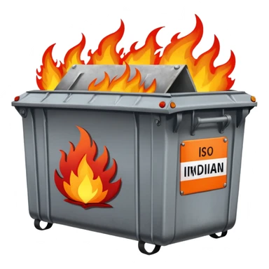 Flaming dumpster fire with the words "Indian bureaucracy" on the dumpster.  sticker