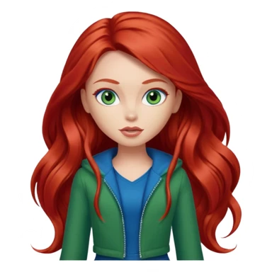 Bratz Meygan red long hair blue eyes, green outfit sticker