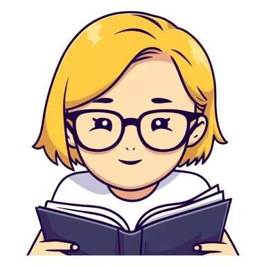 blonde girl with glasses looking down reading a book sticker