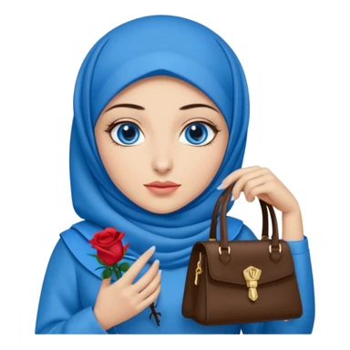 Turkish beautiful finish Konya girl blue eyes with blue hijab islamic dress and had on her hand blue ysl rose hand bag sticker