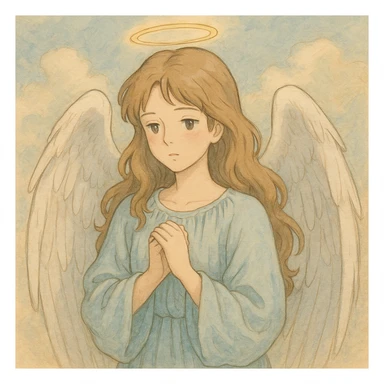 angel, detailed, soft colors, ghibli style illustration sticker
