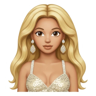 Beyonce with long blonde hair, ivory sequin crop top, ivory earring sticker