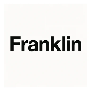word mark 'Franklin' in title case, clean sans-serif Helvetica-inspired, bold, black sticker