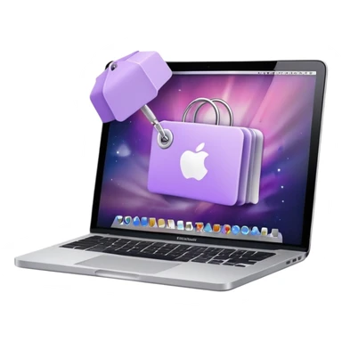 Discount tag with macbook ios light violet elements. sticker