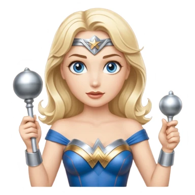 Blonde blue eyes Wonder Woman holding bell and short white orchestra conductor’s baton  sticker