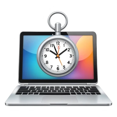 compact laptop with clock icon overlay symbolizing admin workload sticker