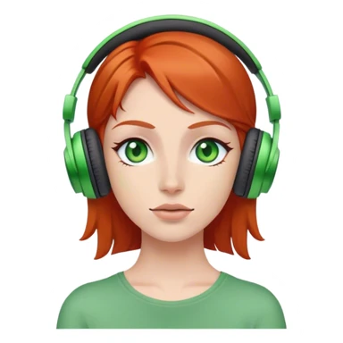 Red head with green eyes listening to music on wireless headphones  sticker