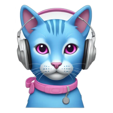 Blue cat with white headphones and pink eyes sticker