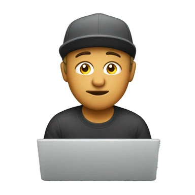 A whait man with a cap studies on an Apple computer sticker