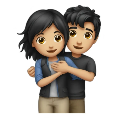 Hug boy and girl black hair sticker