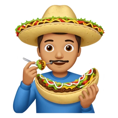 Man eating taco with rubber toe sticker