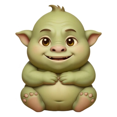 Cinematic Cute Ogre Portrait Emoji, with a surprisingly endearing, plump and huggable figure in soft earthy greens and browns, featuring big, kind eyes and a bashful smile, simplified yet irresistibly adorable, highly detailed with a soft glowing outline that captures the charm of a friendly giant who seems ready for a warm hug! sticker