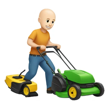 Bald white man with a lawn mower sticker
