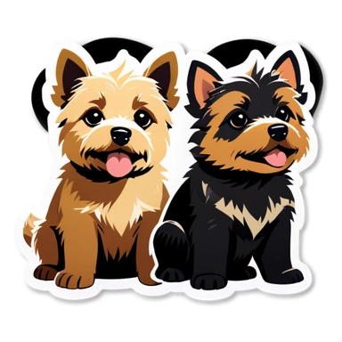 Two Puppy of Norwich terrier one is grizzly colour and second is black and tan colour sticker