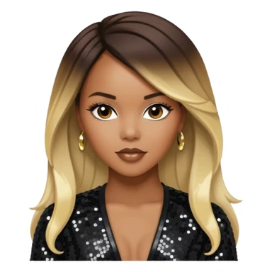 LeToya Luckett with long dark brown hair blonde hair, black sequin outfit sticker