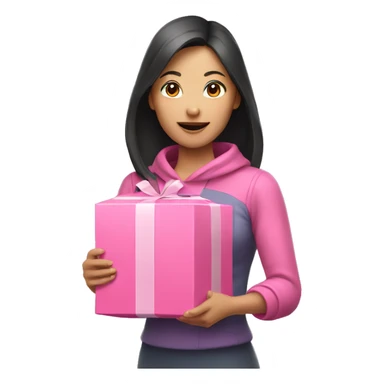 An Asian woman holds a pink package in her hand sticker