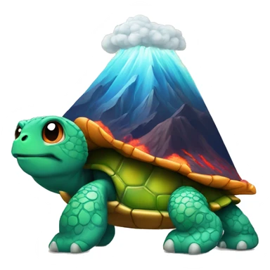 turtle with a volcano shell facing right in emoji art style sticker