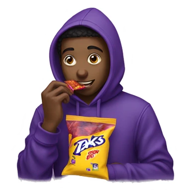 student wearing a hoodie while eating a bag of takis sticker