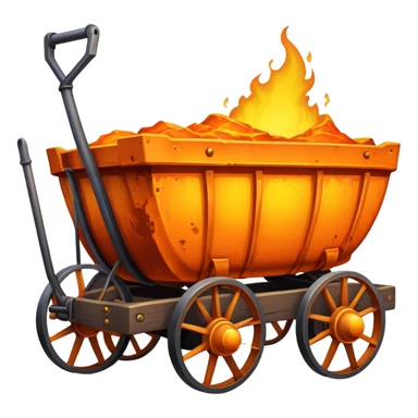 wagon with molten steel inside, glowing orange and yellow sticker