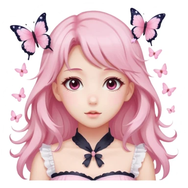 A Gorgeous Beautiful Anime Lady Sakura Cherry Blossom and Pretty Hair, pastelcore aesthetic, pastel pink and white, butterfly, Fairycore sticker