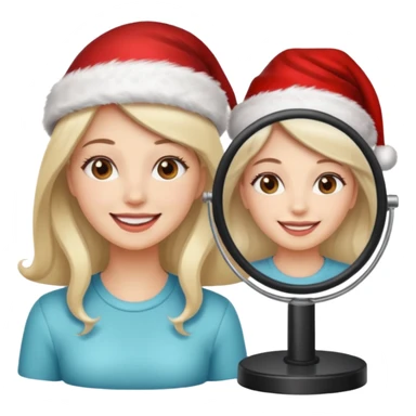 mujer peinandose en la peluqueria y con un gorro de navidad  sticker