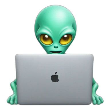 alien working on his macbook  sticker