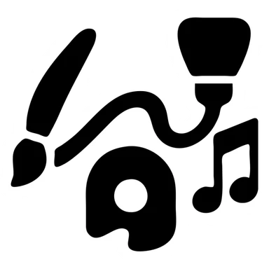 Minimal icon with fluid line turning into shapes – brush, spotlight, note – one symbol, many arts sticker