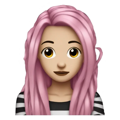 emo girl with long pink and black striped hair sticker