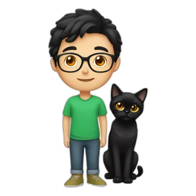 Boy green eyes, glasses, with black short hair, with orange Persian cat sticker
