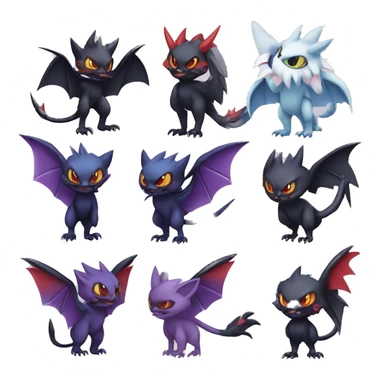 Edgy Cool Kawaii Litten-Noivern-Noibat-Absol-Pokémon Full Body sticker